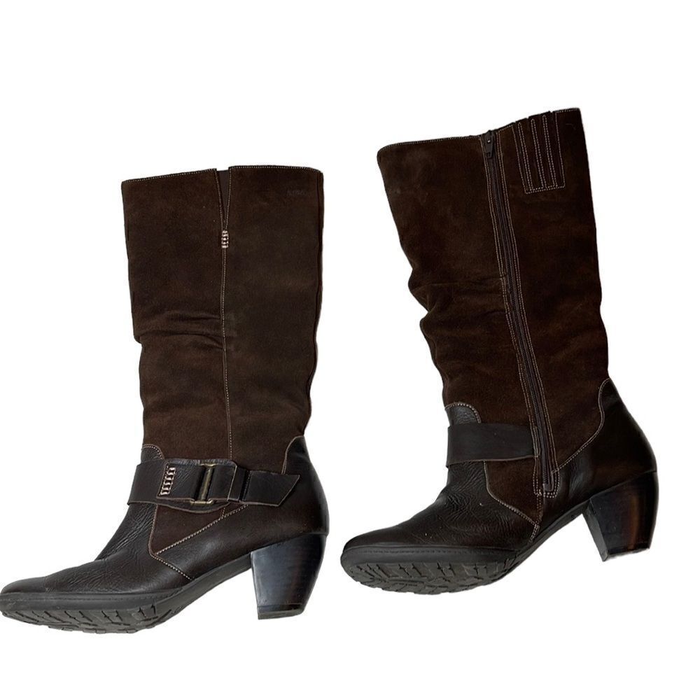 Alpina Fleece Lined Brown Leather/Suede Buckle Boots. Size 7.5.